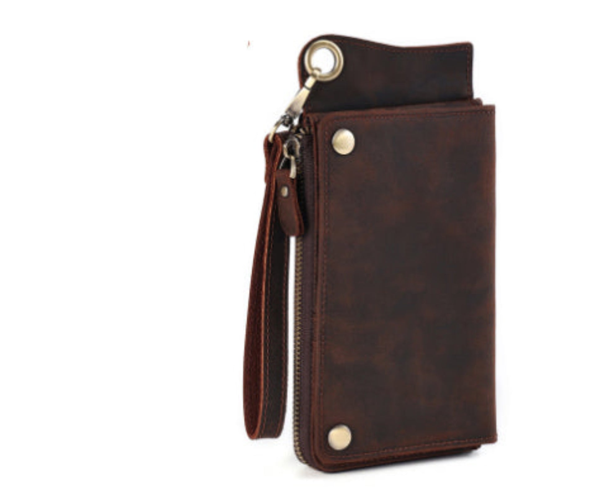 Men's RFID 2056 horse leather brown crazy horse leather retro bifold wristlet wallet | Avenue