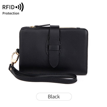 Women's black RFID PU leather wallet with wrist strap – Avenue