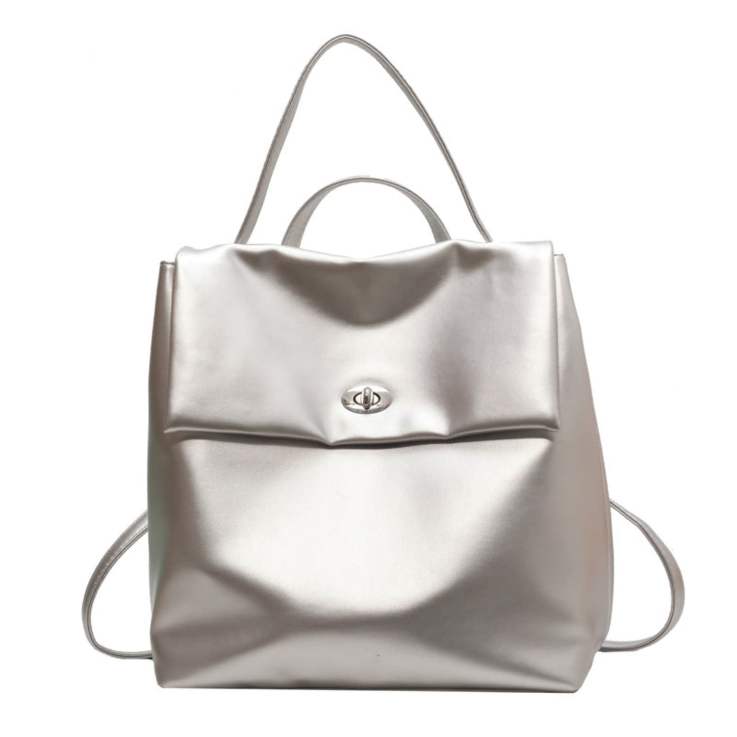 Women's Retro Flap Backpack in Silver – Large Capacity Commute Bag with Top Handle, Dual Backpack Straps and Turn-Lock Closure | Avenue