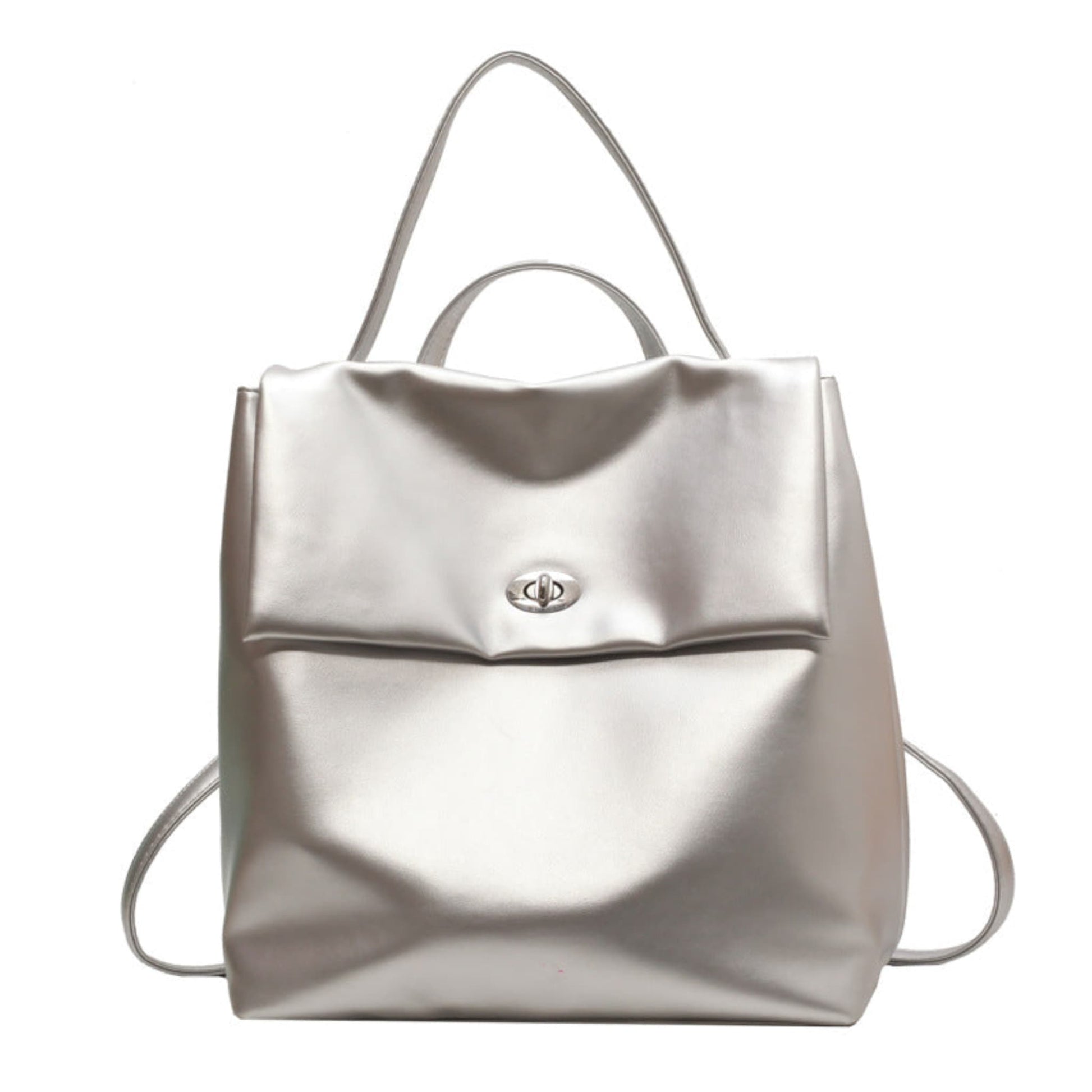 Women's Retro Flap Backpack in Silver – Large Capacity Commute Bag with Top Handle, Dual Backpack Straps and Turn-Lock Closure | Avenue