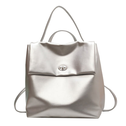 Women's Retro Flap Backpack in Silver – Large Capacity Commute Bag with Top Handle, Dual Backpack Straps and Turn-Lock Closure | Avenue