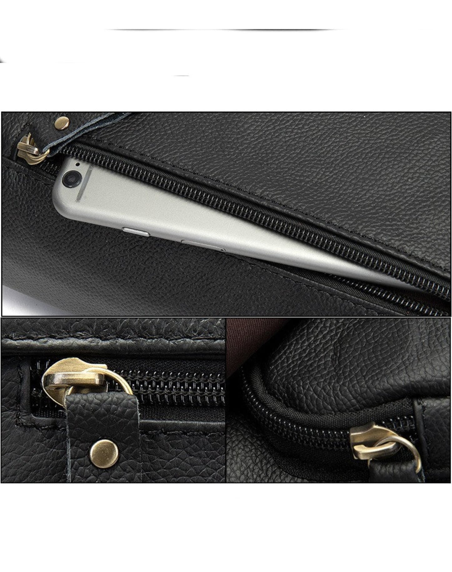 Men's Leather Shoulder Bag in Black – Avenue | Gold-Tone Zipper and Hardware Detail