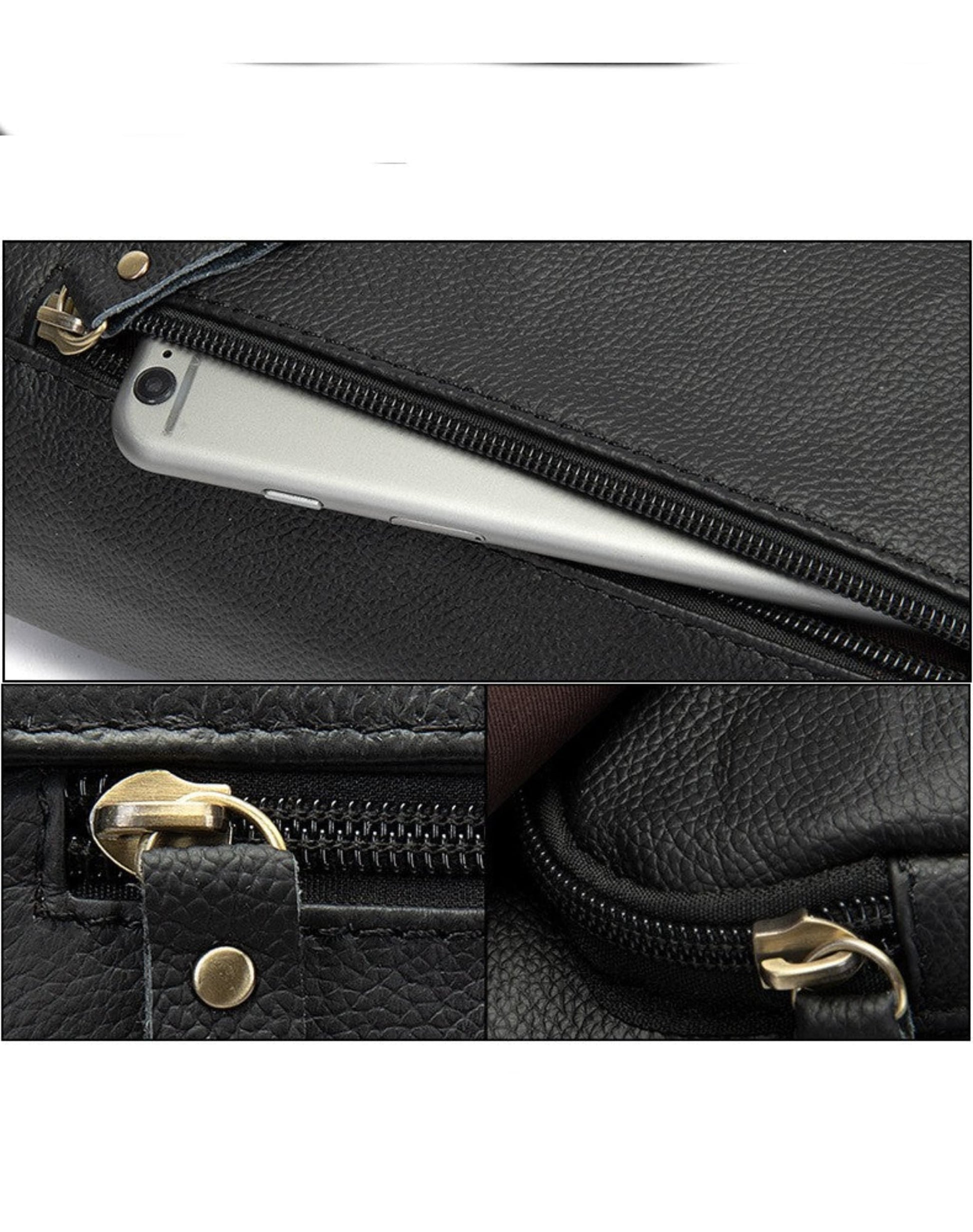 Men's Leather Shoulder Bag in Black – Avenue | Gold-Tone Zipper and Hardware Detail