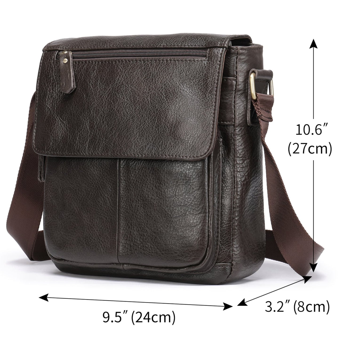 Men's Leather Shoulder Bag in Coffee – Avenue | Size Chart: 24cm x 8cm x 27cm