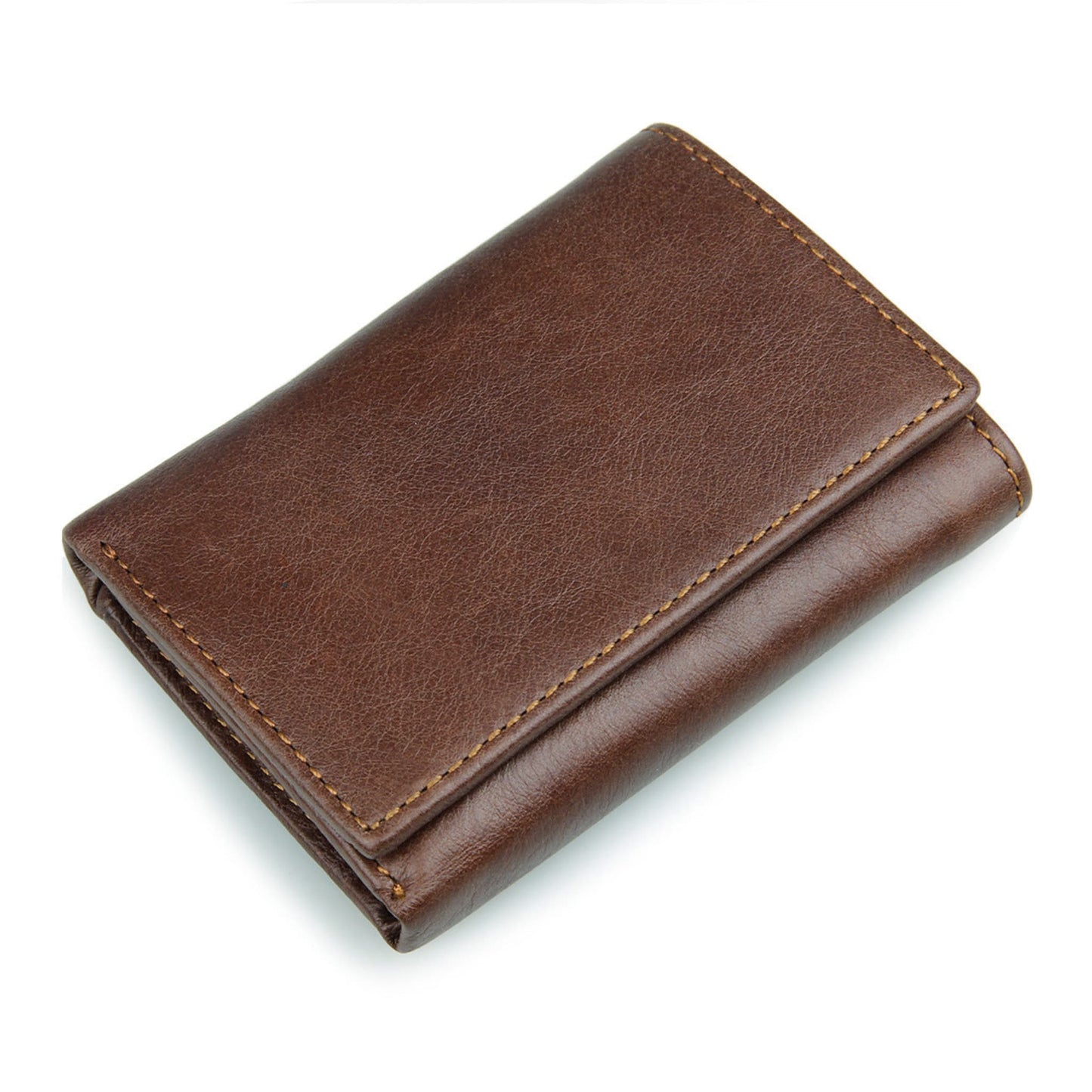 Avenue Men's RFID Blocking Leather Wallet – Retro Anti-Scanning Bifold in Coffee, front view on white background
