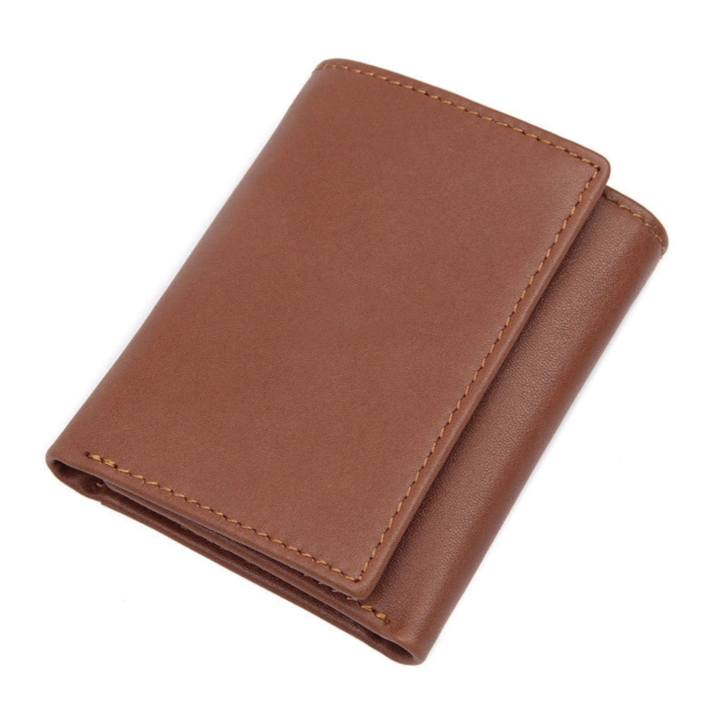 Avenue Men's RFID Blocking Leather Wallet – Retro Anti-Scanning Bifold in Brownish Yellow, closed front and side view on white background