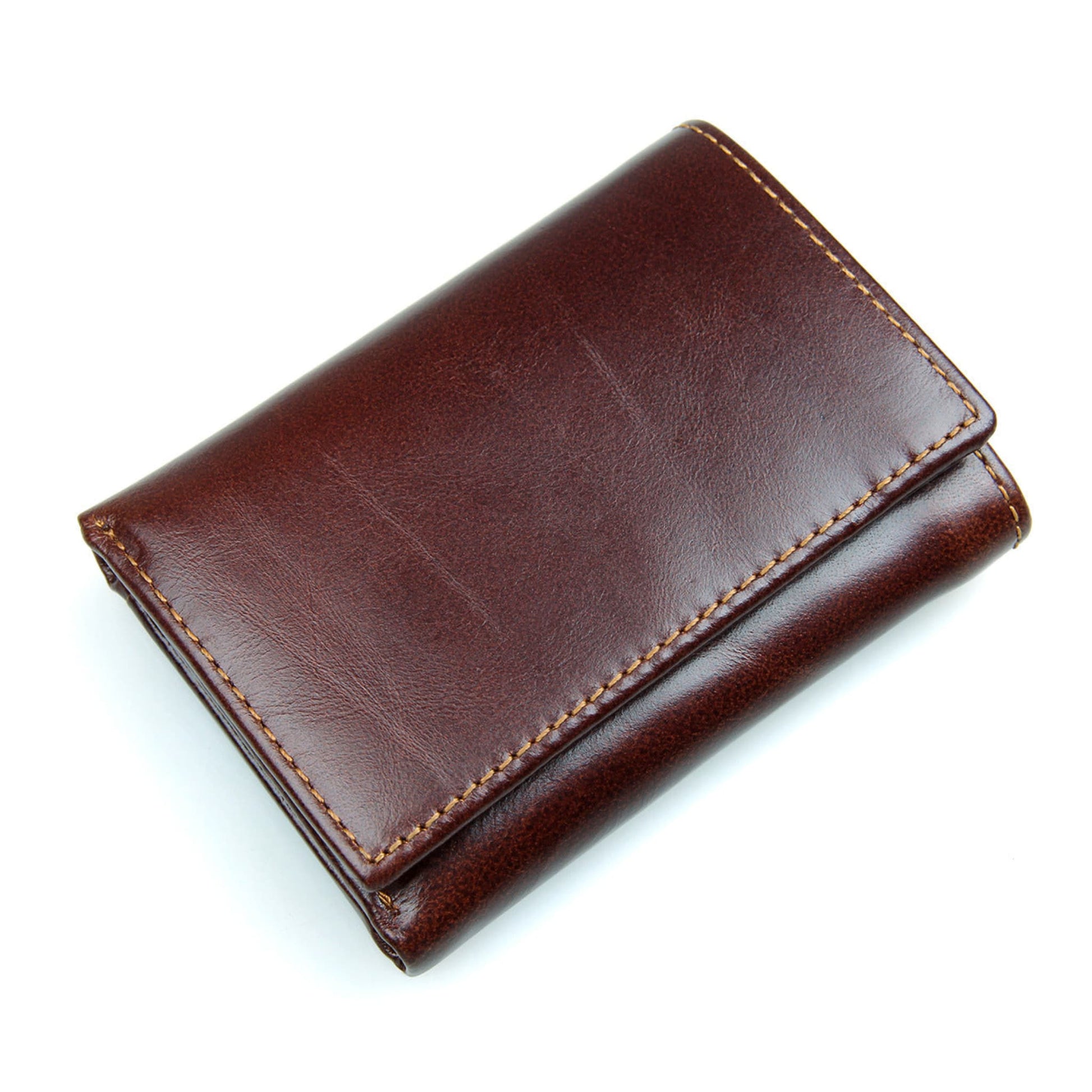 Avenue Men's RFID Blocking Leather Wallet – Retro Anti-Scanning Bifold in Chocolate, closed front view showing premium leather texture on white background